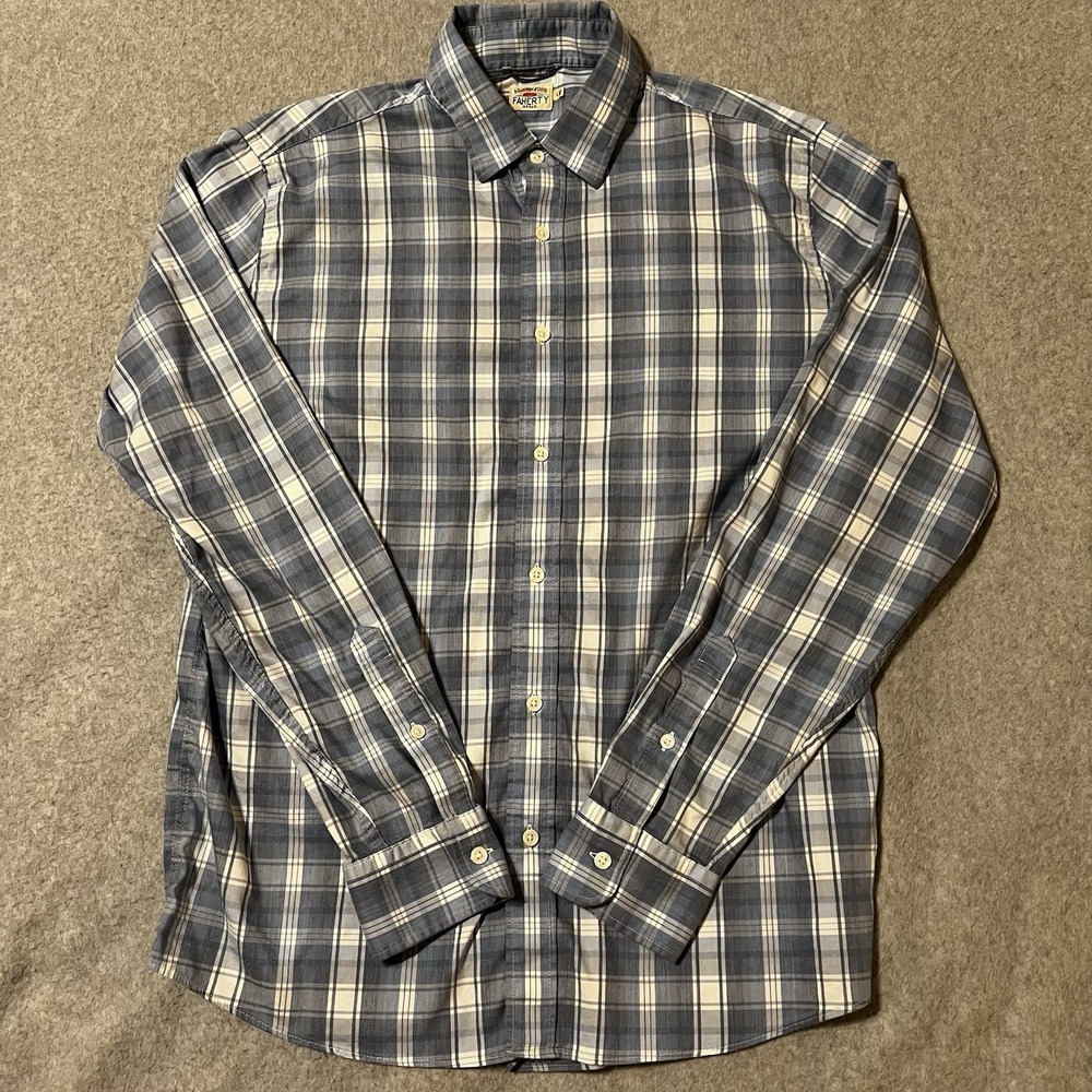 Faherty Shirt Men's Large Blue Movement Bear Canyon Plaid Supima Cotton Airy EUC
